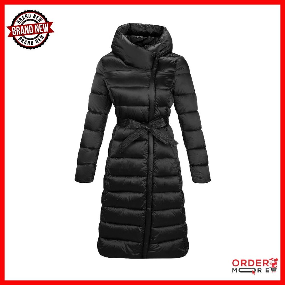 Women's Puffer Jacket Lightweight Quilted Hooded Long Down Alternative Coat
